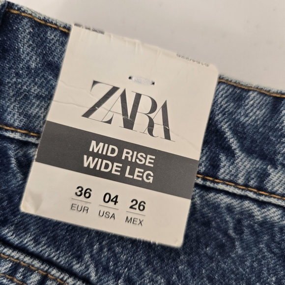 NWT Zara Wide Leg High Rise Jeans Boho Blue Size 4 - Picture 7 of 7